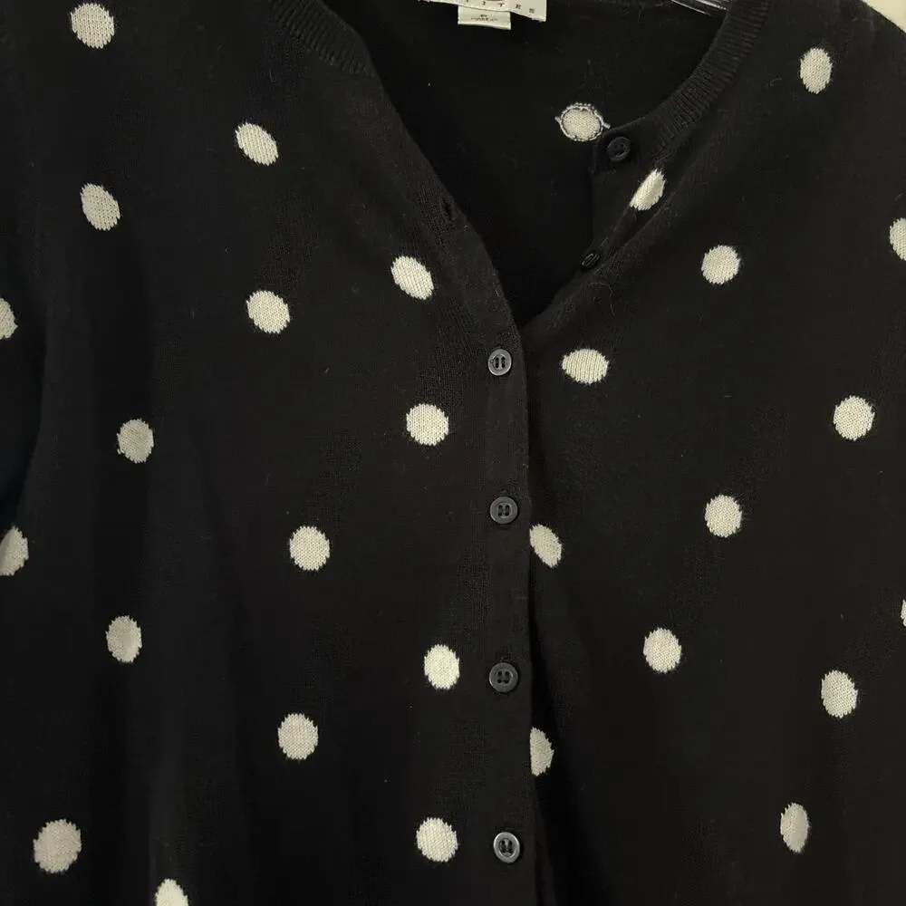 Talbots Petites Polka Dot Button Front Cardigan Size P/XS Black White Career